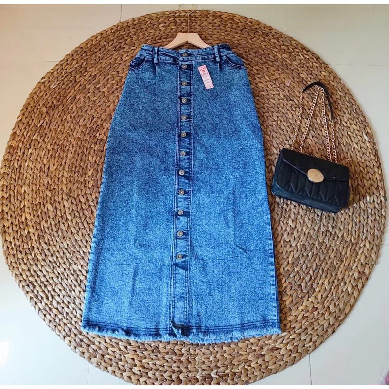 ROK JEANS KEKINAN KANCING SAMPING//ROK JEANS VIRAL