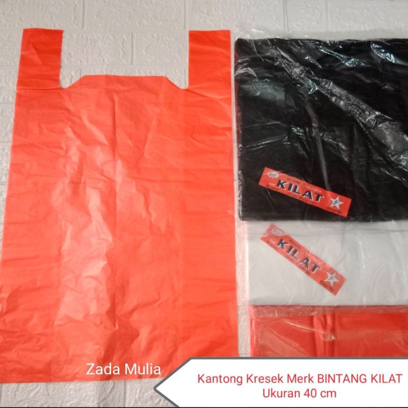 Kantong Plastik Kresek BINTANG KILAT Besar Tebal kuat isi 50pcs ukuran 40 cm warna merah putih hitam