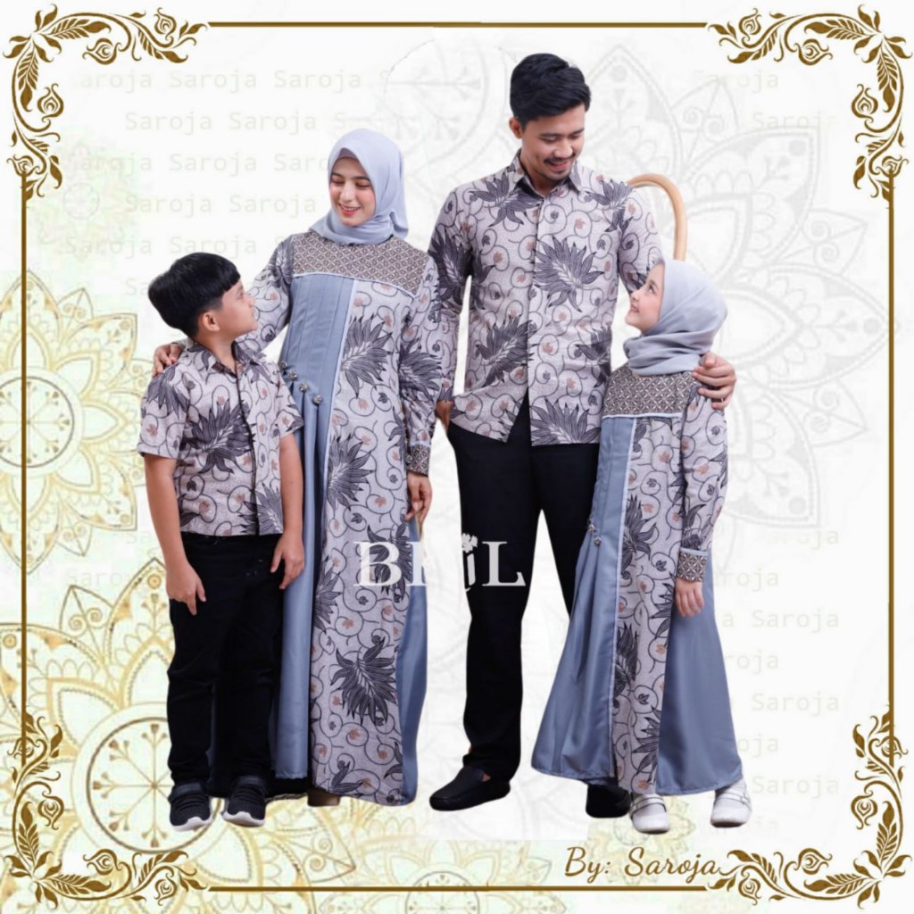 Couple Gamis Prili Abu | Gamis Batik Kombinasi | Gamis Batik Elegan | Gamis Brokat Mewah | Kemeja Batik Pria Modern