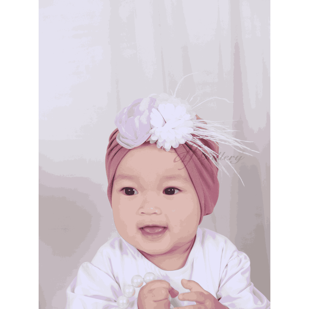 Turban Ghina Bunga Sorban Bayi Motif Polos | Ciput Baby NewBorn |  Topi Anak Perempuan | Turban Sorb