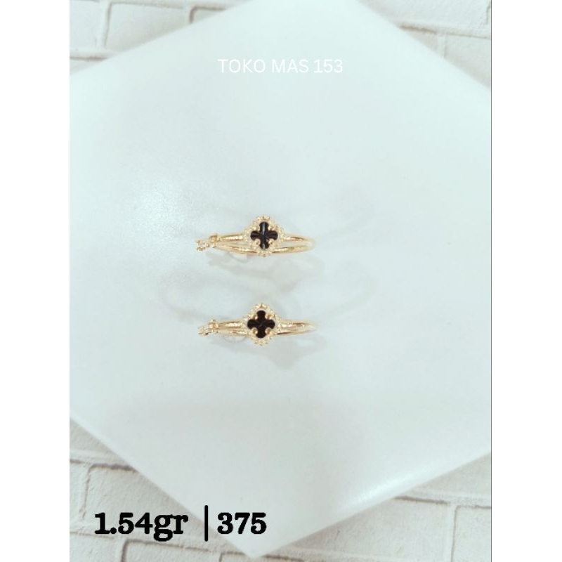WAJIB TANYA STOK Realpict Anting Ring Jepit Vancleef Hitam Emas Asli Kadar 375
