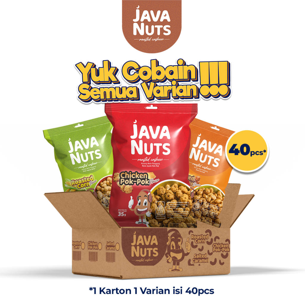 

JavaNuts 1 Karton/Varian 40 Pcs - Camilan Kacang Mede Panggang