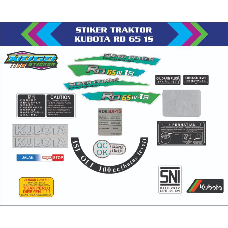 stiker mesin diesel kubota RD 65 1s