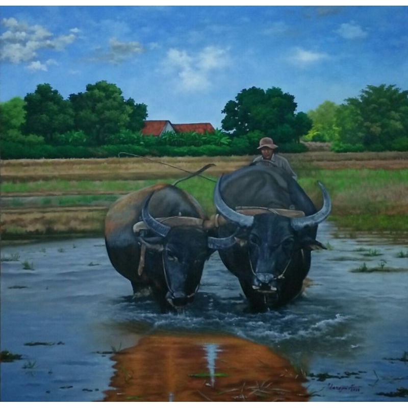 lukisan membajak sawah