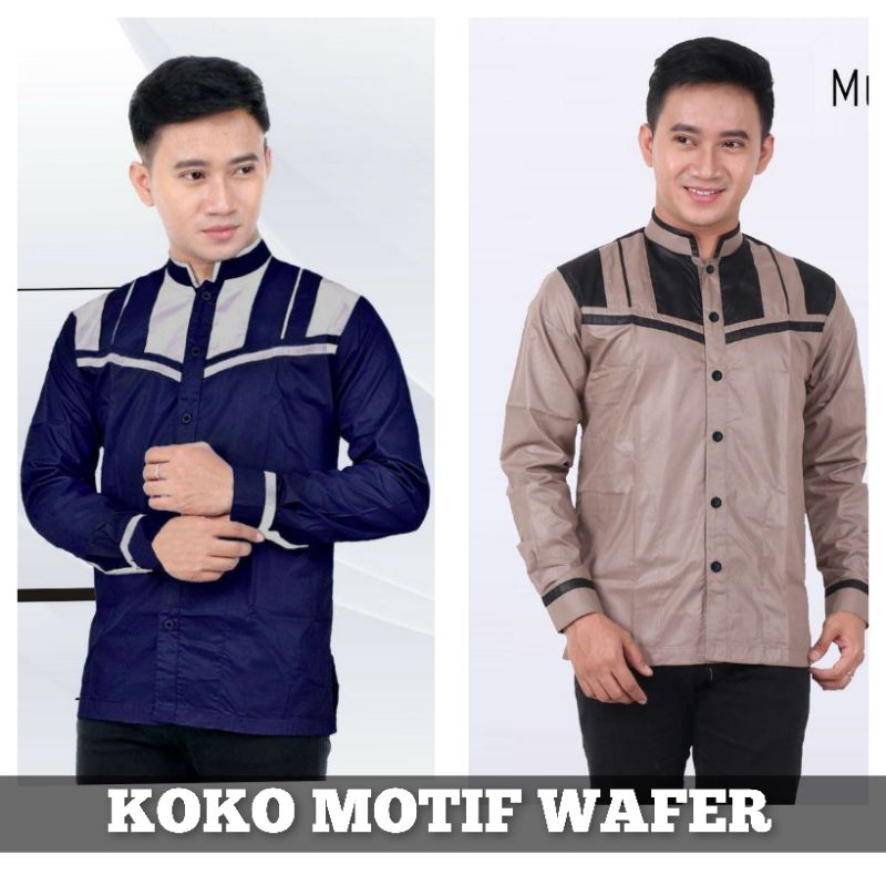 BAJU KOKO BERKELAS BERMOTIF WAFER BAHAN ADEM LENGAN PANJANG