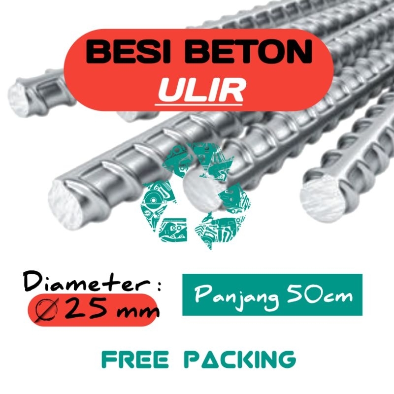 Besi Beton Ulir D25mm, Panjang 50cm.