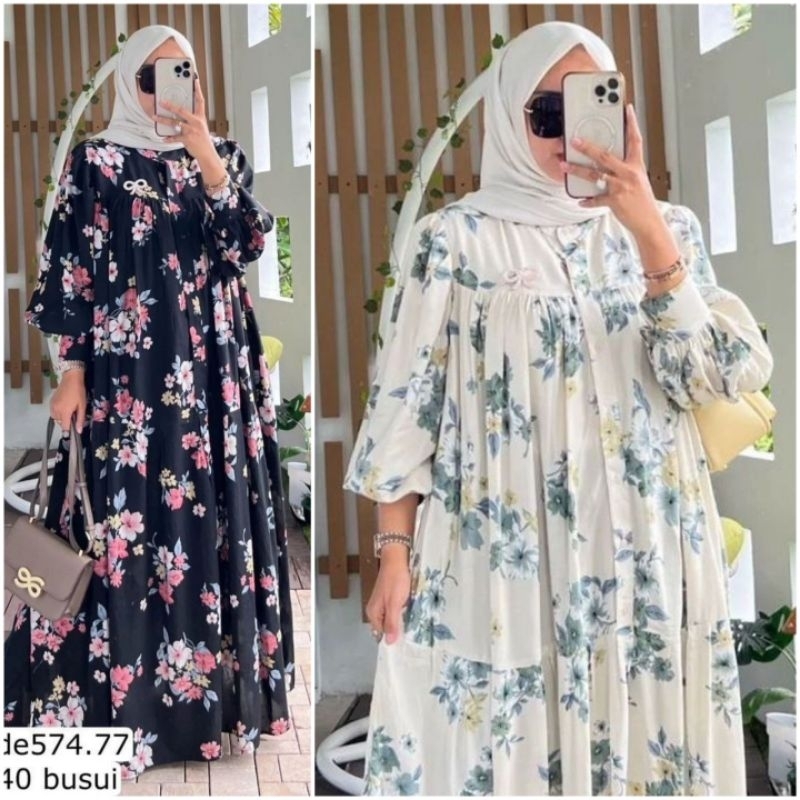MEZORA DRESS~By Rahma Fashion Gamis Muslim Motif Busui READY(LANGSUNG KIRIM)