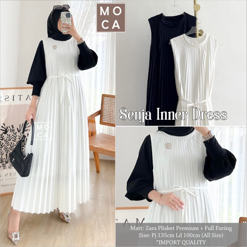 SENJA INNER DRESS • MOCA • dress basic polos tanpa lengan plisket premium