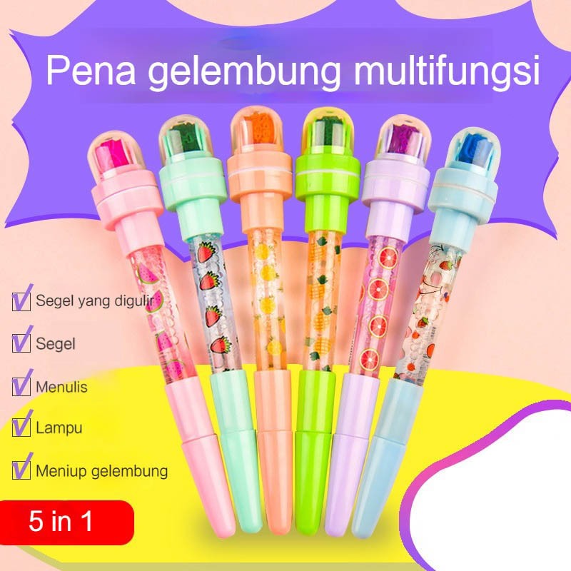 

✨COD 5 in 1 Pena segel Gelembung Multi-fungsi Light Roller Seal Anak Sihir Kreatif Pulpen Pena Hadiah Siswa -MG