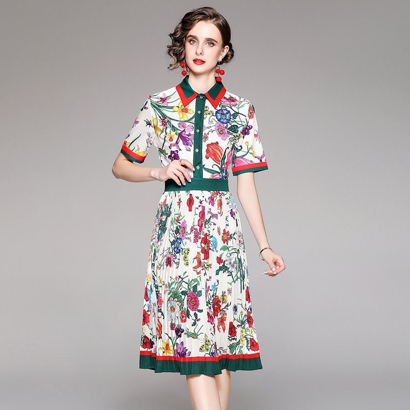 Tessa Printing Dress Import Premium Dress Santai Slim-fitting Bunga Dress Jalan-jalan Dress Liburan