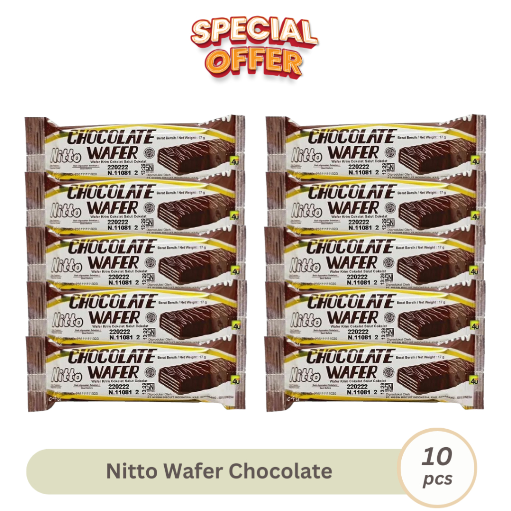 

Nitto 10pcs/pack Chocolate Wafer 17gr Wafers Krim Cokelat Salut Coklat