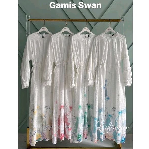 gamis haura, dress lfy ori, lafreya dress, gamis putih, white maxi, dress katun bordir, gamis eyelet
