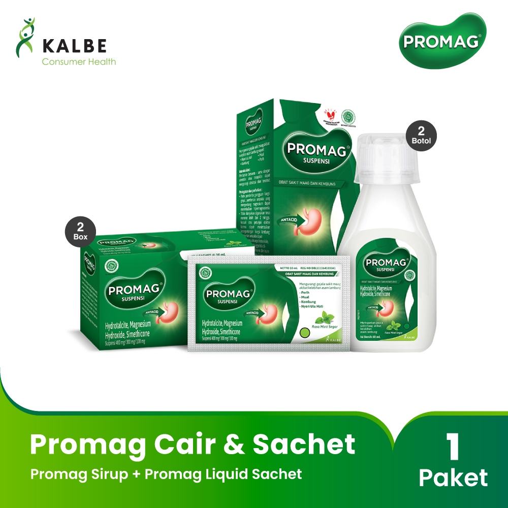 Promag Cair (Sirup Suspensi) Obat Maag dan Kembung (Botol &amp; Sachet)