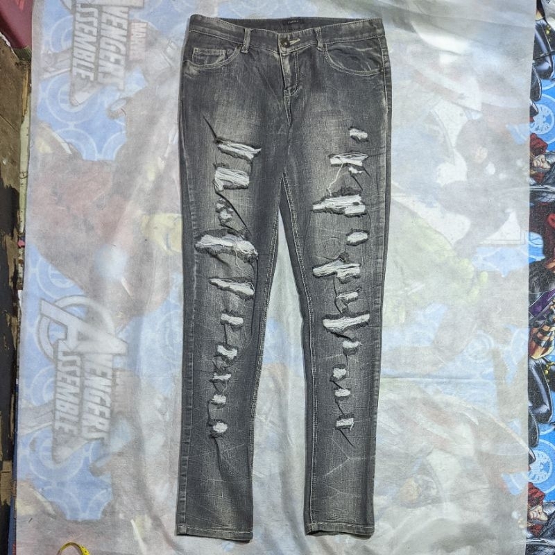 Celana Panjang Longpants Jeans Colza Ripped Destroyed Grey Fading Skinny Original Second Preloved #C