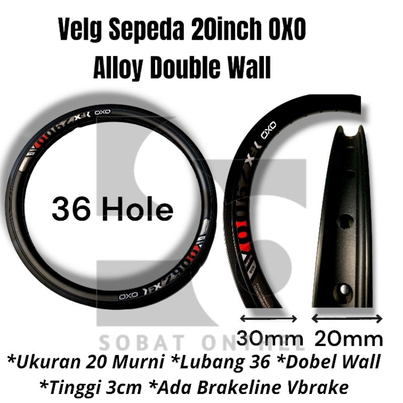 Velg Sepeda 20inch OXO 36 Hole Alloy Double Wall