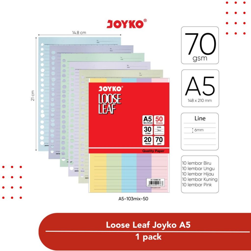 

Loose Leaf Color Isi Kertas File Binder Warna Joyko A5