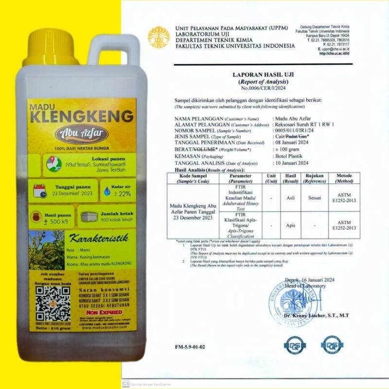 

Madu Asli 100% FULL NEKTAR 910 gram - Lebah Apis Mellifera - Nektar bunga KLENGKENG