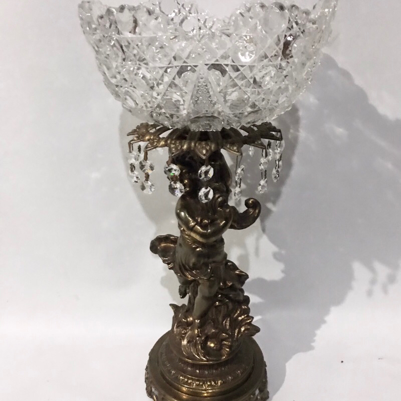 Patung Bronze Antik Italy dgn Mangkuk Crystal (Langka)
