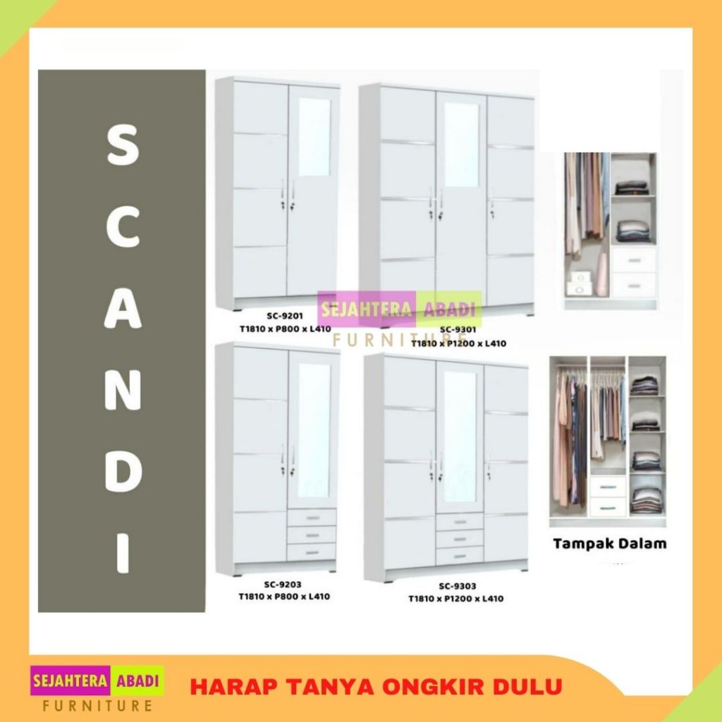 SCANDY LEMARI PAKAIAN 4 PINTU WHITE / PUTIH LEMARI BAJU LEMARI BESAR OLYMPIC LIKES