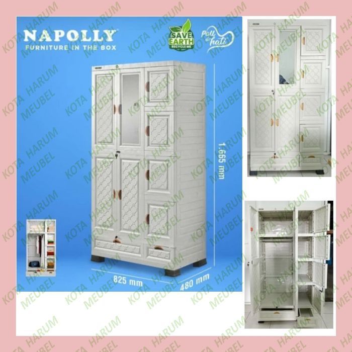 lemari baju pakaian cabinet plastik premium kualitas estetik jumbo besar napolly napoly 3 pintu 3p 1