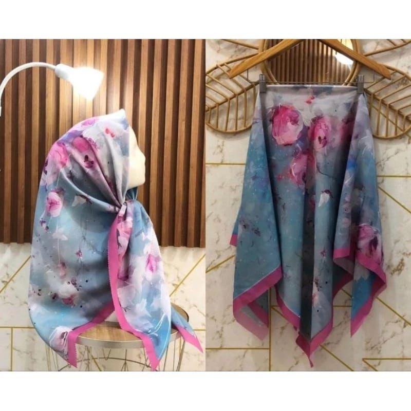 Sublime 163 Kerudung Segi Empat Voal Biru Tosca Lis Pink Jilbab Hijab