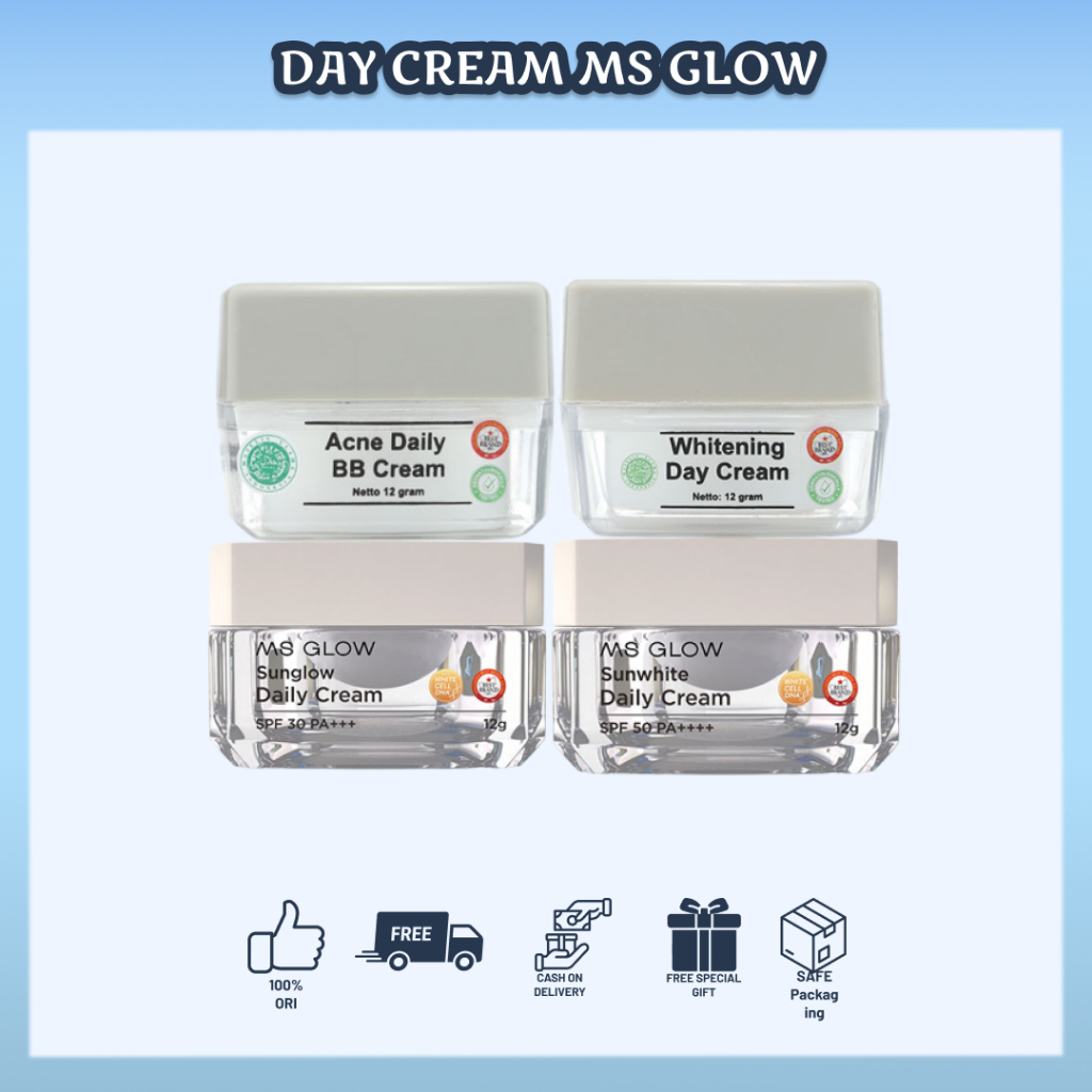 MS Glow Day Cream | Day Cream Whitening - Sunglow Spf 30 pa+++ - Sunwhite Spf 50 pa+++ - BB Cream Acne (sudah aktivasi)