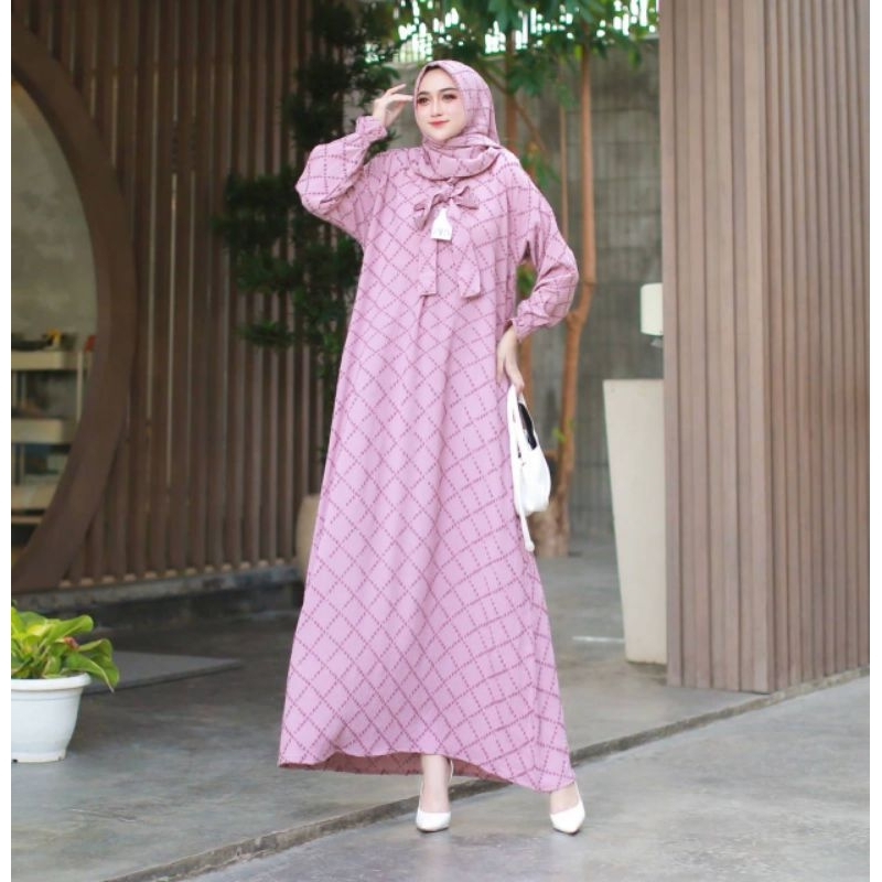 GamisUragiriMotifKotakSetKhimar