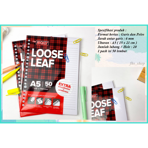 

Loose Leaf Garis Loose Leaf Polos Isi Kertas File Binder Big Boss A5 20 Holes 50 Lembar
