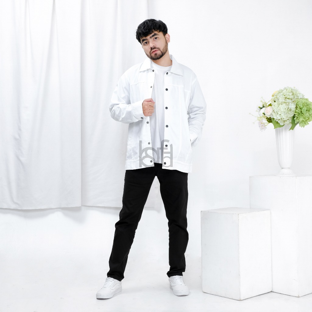 Brofash Jaket Trucker Semi Parka Pria Cowok Dewasa Putih