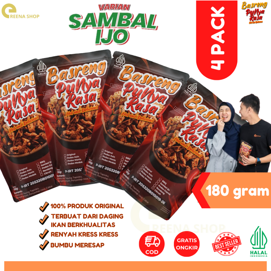 

Basreng Cemilan Pedas Rasa Sambal Ijo Paket Bundling Isi 4 Makanan Ringan Renyah Gurih Bumbu Medok