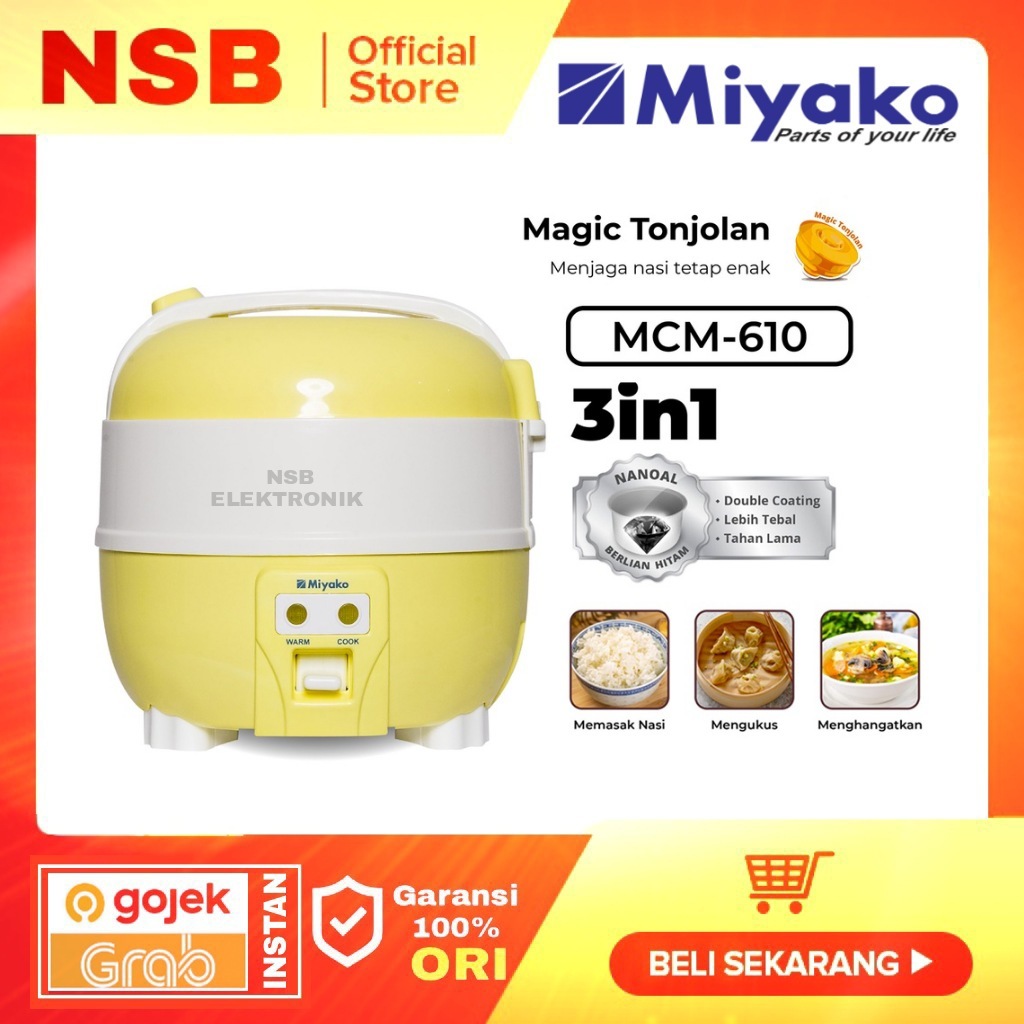 Miyako Rice Cooker 1 Liter MCM-610 Magic Com Kecil Mini 3in1