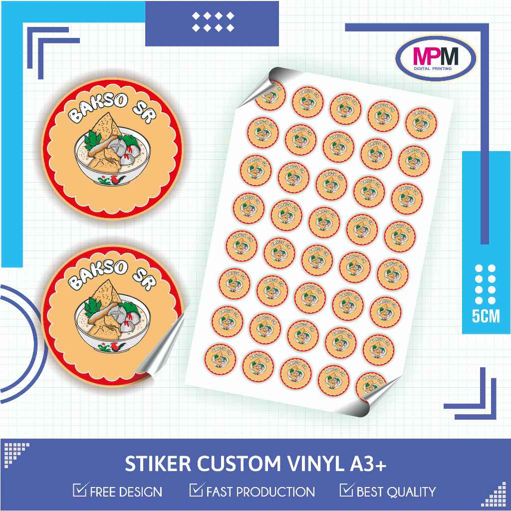 

CETAK + POTONG A3+ STIKER VINYL PUTIH LOGO KEMASAN BOTOL, TOPLES, KARDUS ANTI AIR MURAH