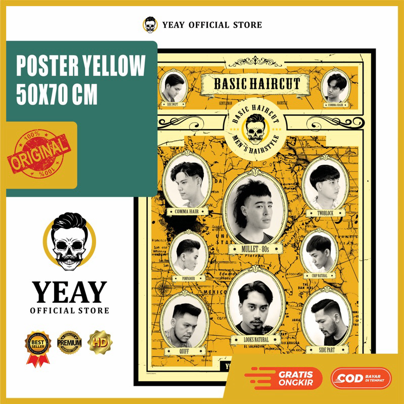 POSTER BARBERSHOP BESAR 50X70CM YELLOW