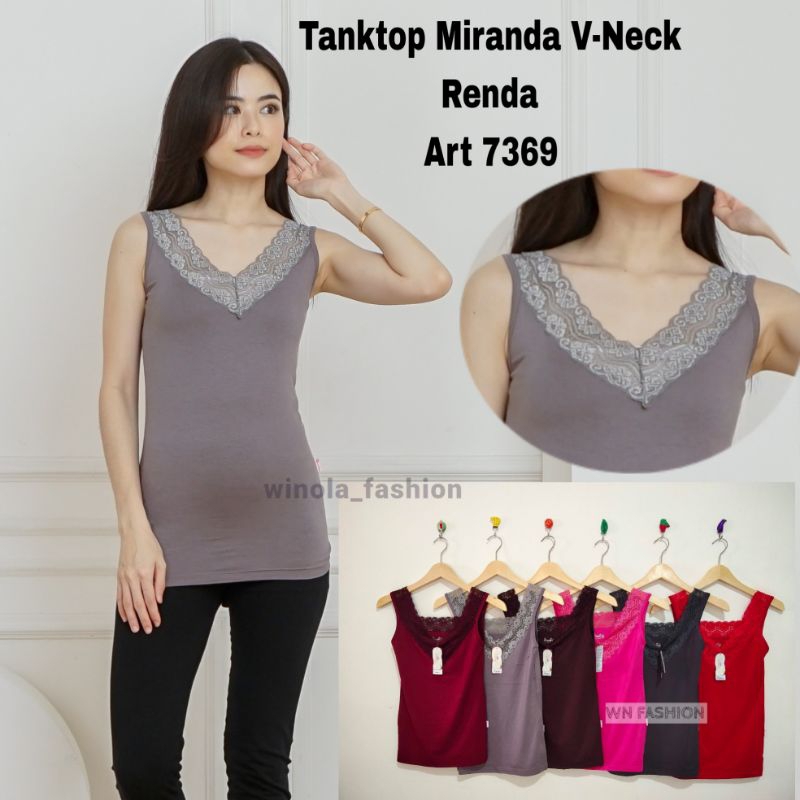 Miranda Tanktop / Tank Top Wanita Renda V Neck Size L, XL Bahan Rayon Spandex - 7369