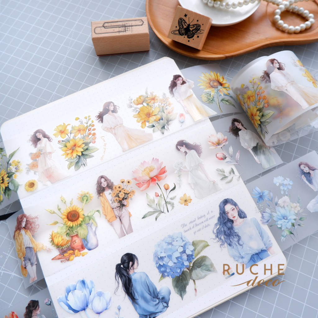 

RUCHE DECO - PET Character Adhesive Tapes - Washi Tape Karakter - Selotip Aesthetic - Deco Masking Tape Jurnal DIY Scrapbook