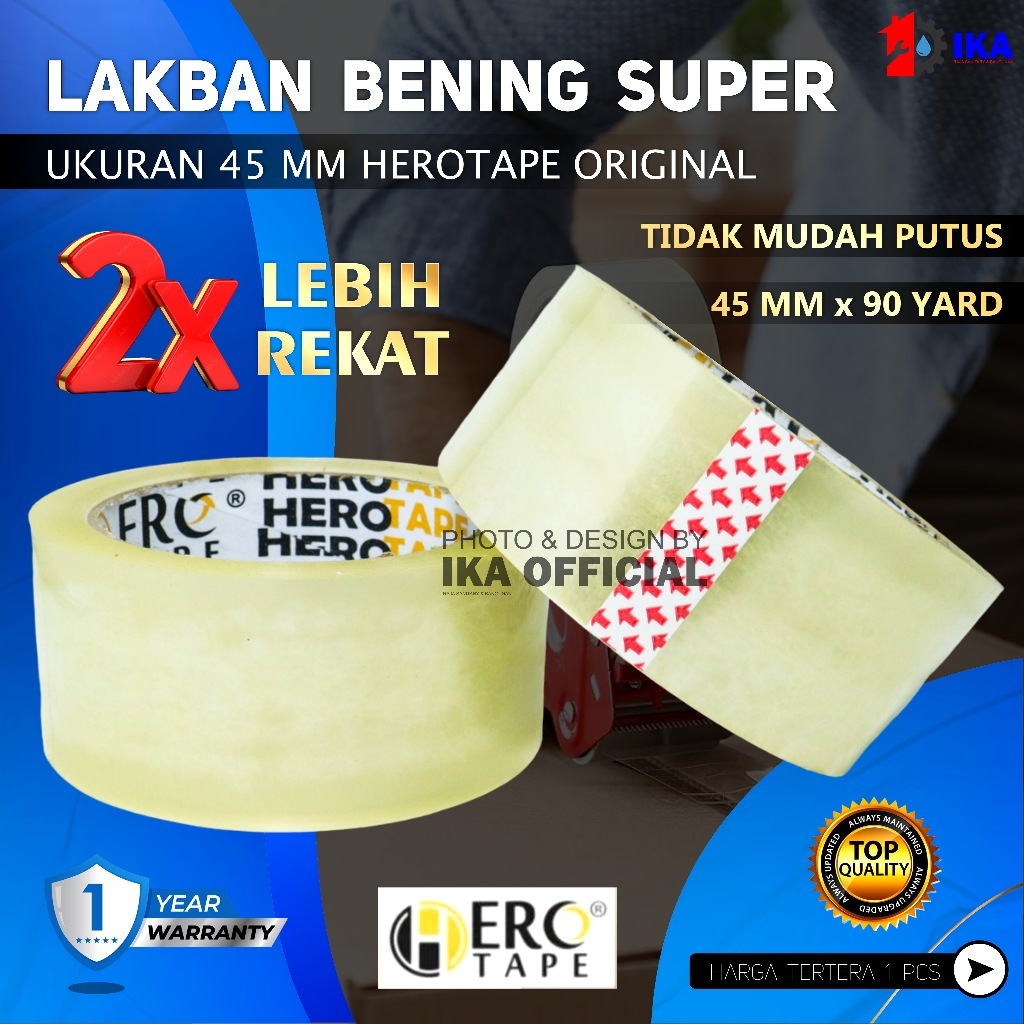 

HERO TAPE LAKBAN BENING 90 YARD FULL x 48 mm - 2 inch / LAKBAN SOLATIP HERO TAPE 90 YARD / ISOLASI LAKBAN BENING 100YARD ISOLASI SELOTIP CLEAR TAPE 45MM DAYA LENGKET KUAT