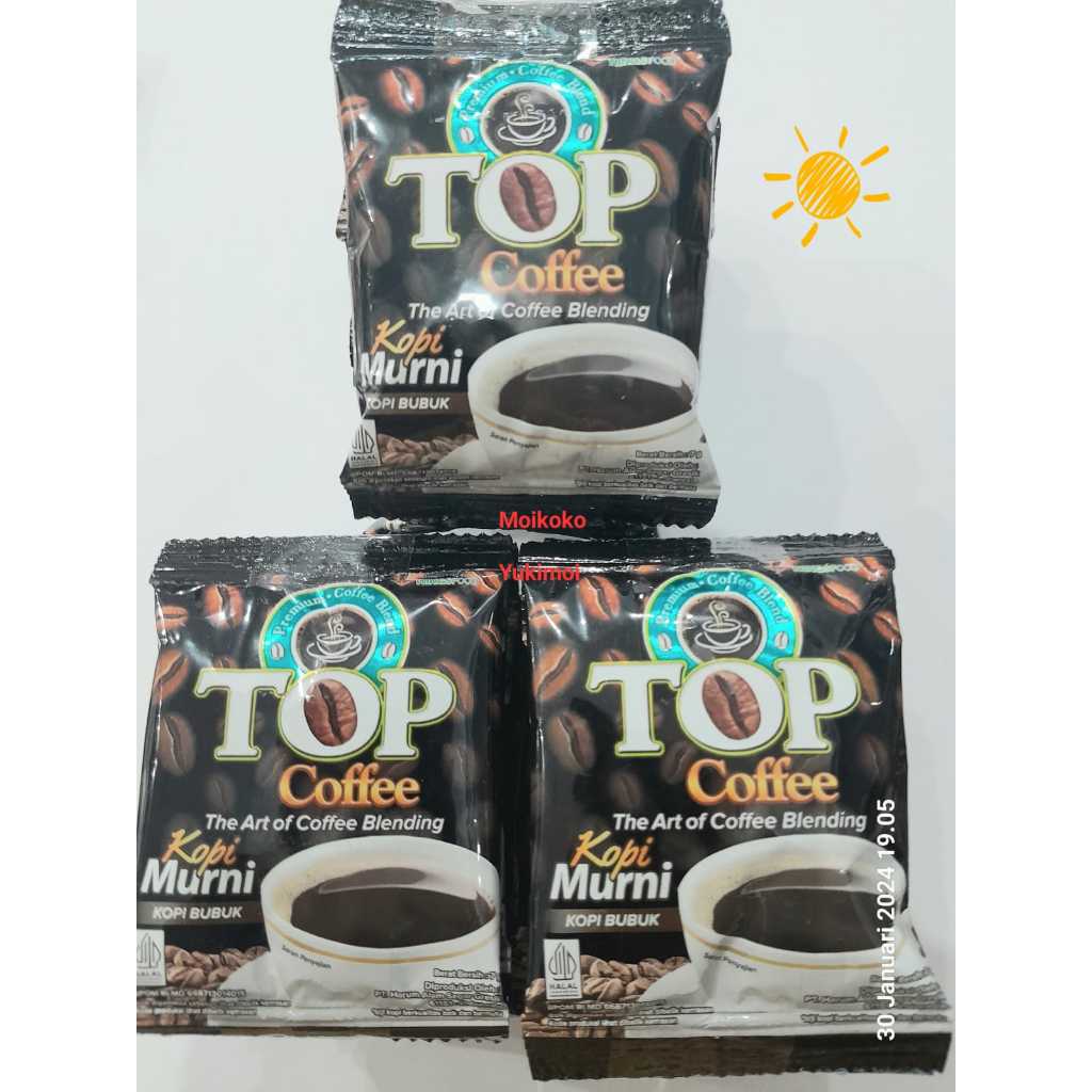 

Top Kopi Coffee 7 g / Top Plus Gula 18 g / FresCo kopi bubuk 7 g