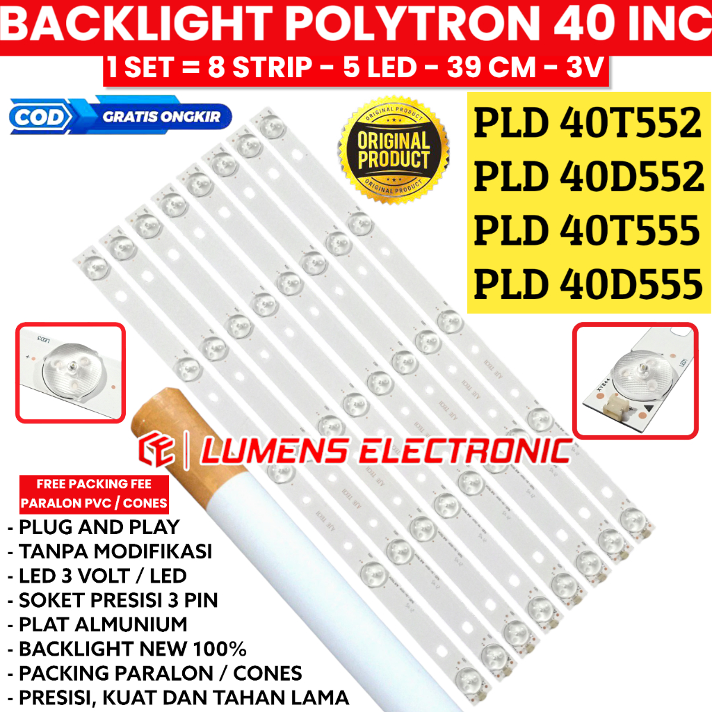 BACKLIGHT TV LED POLYTRON 40 INC PLD 40T552 40T555 40D552 40D555 LAMPU BL 5K 3V 8 BATANG PLD40T552 P