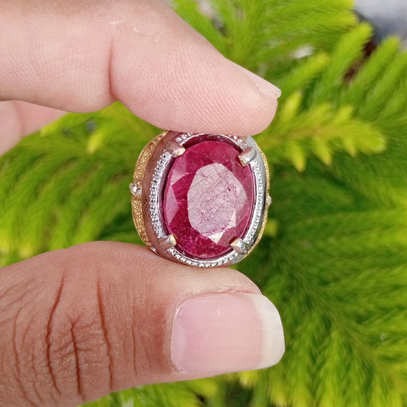 Cincin Batu Permata Natural Red Ruby Afrika Daging Opaque Oval Facet