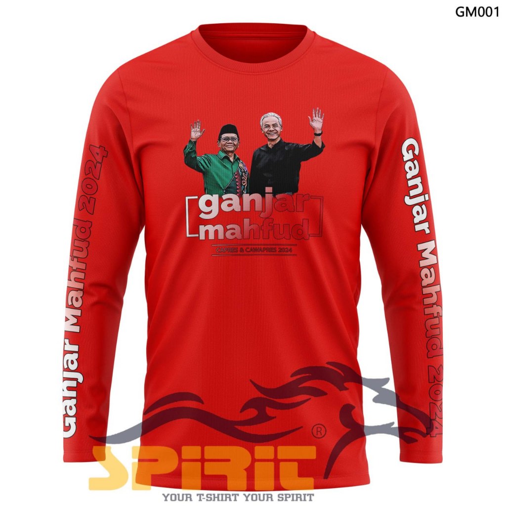 Kaos Pasangan Ganjar Pranowo-Mahfud Baju Kaos Pasangan Ganjar Pranowo-Mahfud Md Lengan Panjang Katun