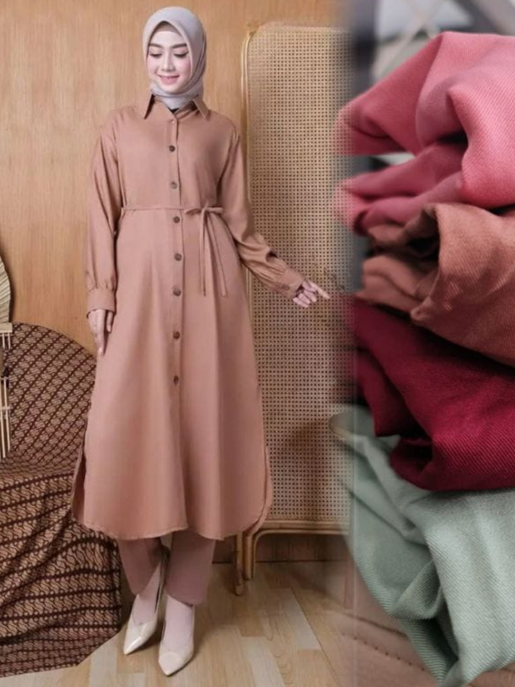 Baju Tunik Kemeja Wanita Jumbo L XL XXL Tangan Manset Wudhu Frandly