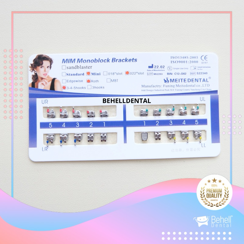 BRACKET BEHEL TOP SERIES ROTH METAL MIM MINI MBT HOOK 345 - Dental Orthodontic MINI ROTH Kawat Brace