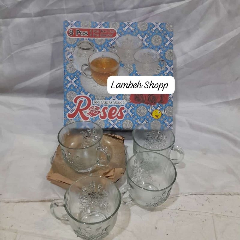 Gelas set Roses tea cup & saucer 4pcs gelas 4pcs tatakan gelas Khusus Batam