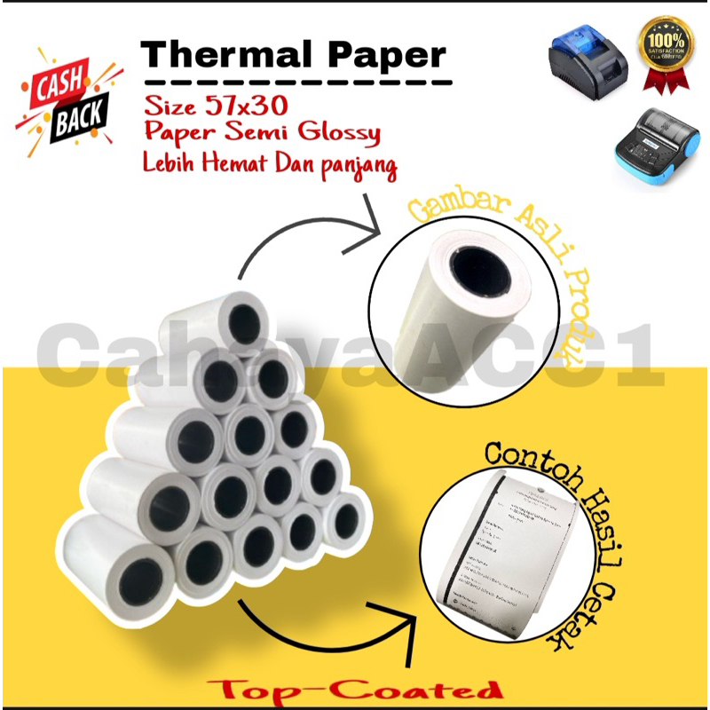 

Promo BUY 3 FREE 1 Kertas Thermal Paper Rol 57x30 58x30 P 450cm Promo Termal EDC Thermal Printer