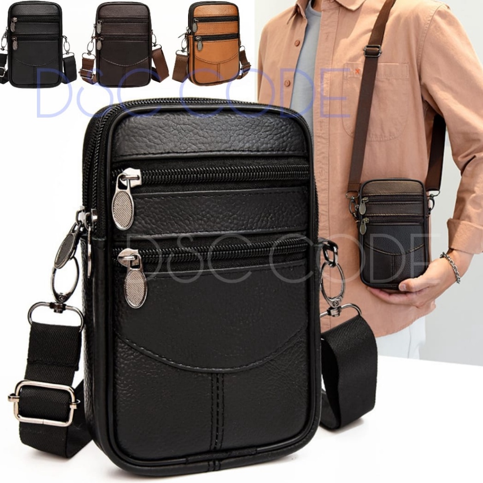 Serbuuuu TAS SELEMPANG KULIT IMPORT PRIA MULTIFUNGSI  TAS PINGGANG IMPORT PRIA KULIT  TAS HP PRIA LE