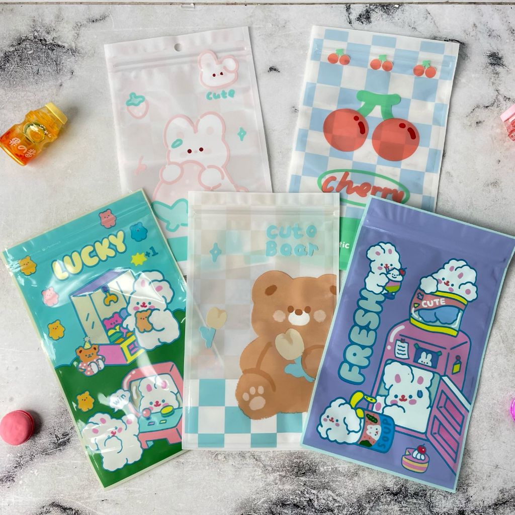 

Zipper Pouch Karakter Kotak Kotak Beruang Kelinci Imut Bisa Cod