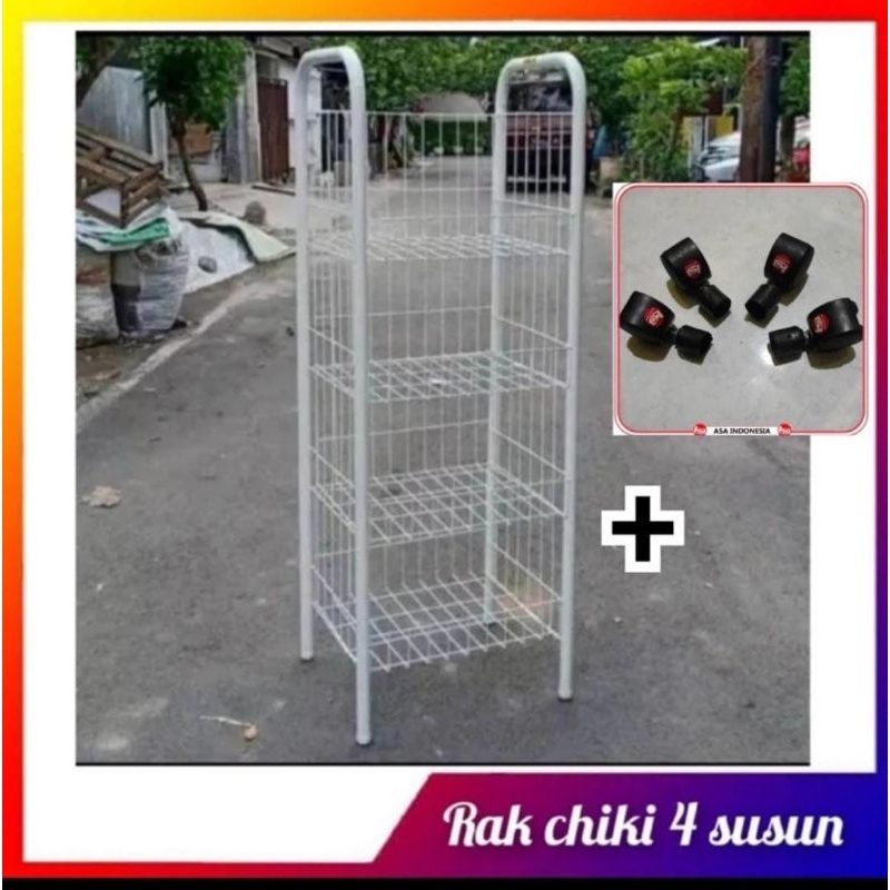 Rak Ciki Roda/Rak Display/Kerajang Chiki/Rak Jajan/Rak Serbaguna 4 susun pakai roda/Rak Toko