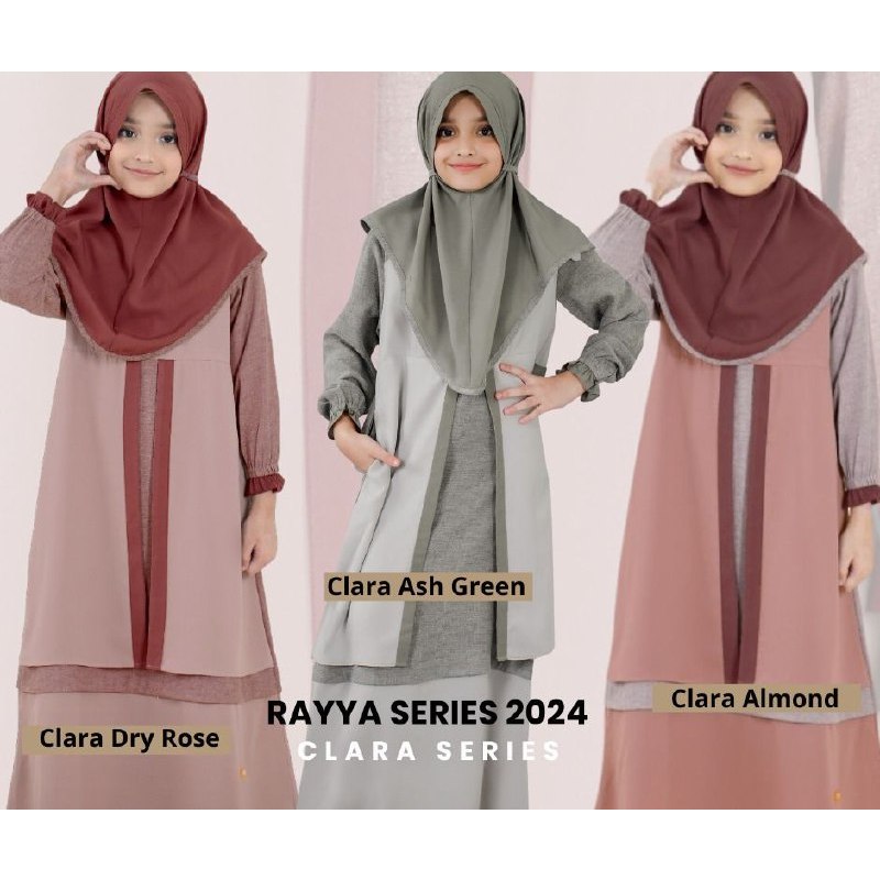 RAYYA SERIES 2024 CLARA GAMIS ANAK DRY ROSE ALMOND ASH GREEN BY NBRS FASHION SETELAN BAJU ANAK PEREM