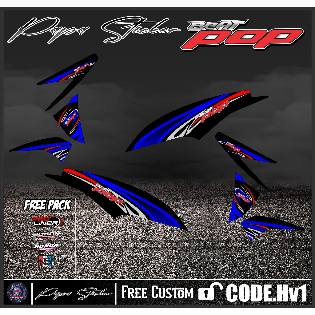 Striping Beat Pop Variasi Stiker Sticker Skotlet Scotlite Motor Stiker Sticker BEAT POP  Hv1
