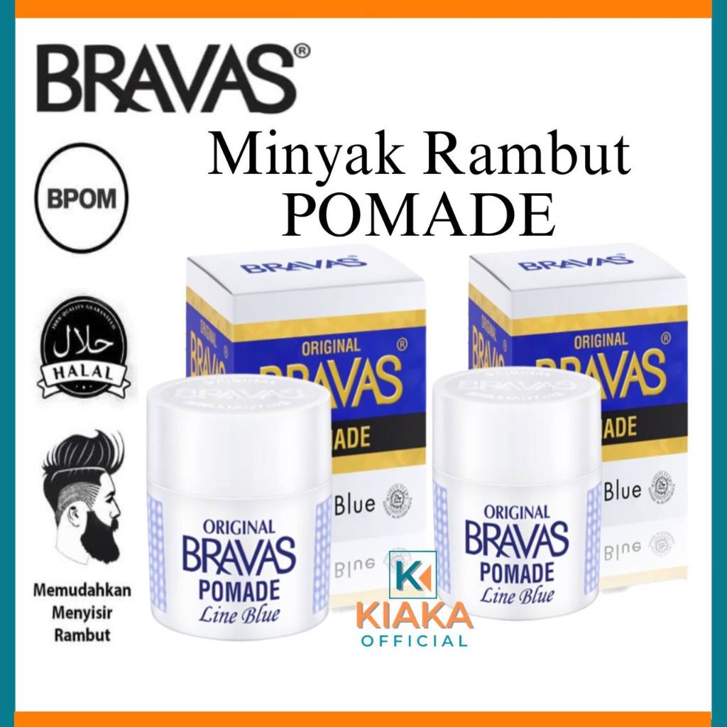Pomade BRAVAS Halal Brilliantine LINE BLUE 80G Original BPOM Minyak Rambut Pomade Pria Wangi Tahan L